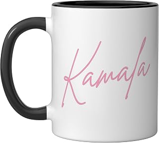 Kamala Harris 2024 President Cursive Script Womens Pink Ceramic Mug, Black/White