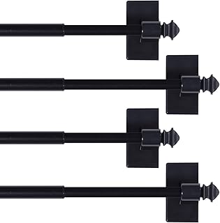 H.VERSAILTEX 4 PACK Magnetic Curtain Rods for Metal Doors Multi-Use Rods for Small Windows Cafe Sidelight and Iron Steel Places, Tool Free with Square Finials (Adjust from 16 to 28 Inch, Black)