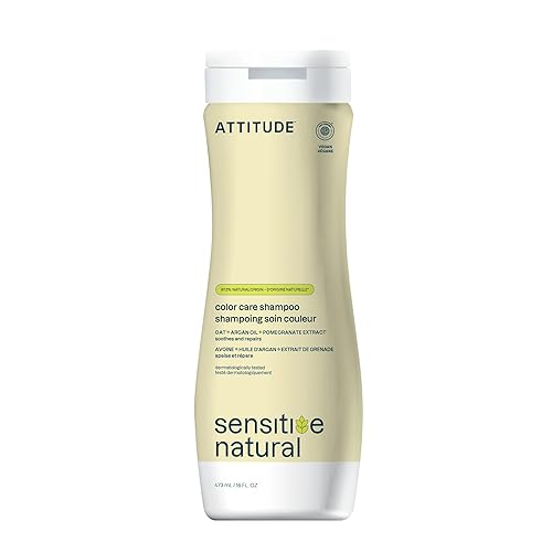ATTITUDE Champú de protección del color para pieles sensibles enriquecido con avena y aceite de argán, verificado por EWG, hipoalergénico, vegano y