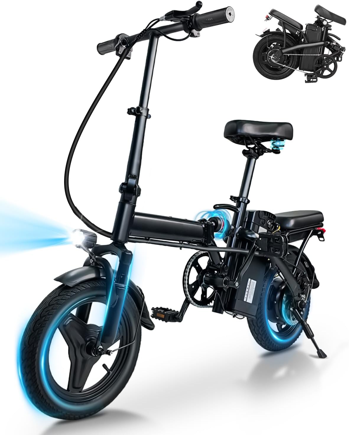 Electric Bike for Adults 500W Peak Motor, 20 Mph Folding Ebike, 14″ Tire Electric Bicycles with Max 15° Uphill, 374.4/576Wh Battery, 25 Miles PAS Range, E Bikes for Adults and Teens