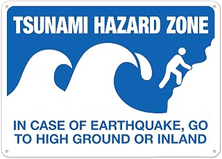 Tsunami Hazard Zone In Case Of Earthquake Go To High Ground Or Inland Sign NO.6241 Metal Tin Sign 12x16 Inch – Clear Warning for Home & Business Use
