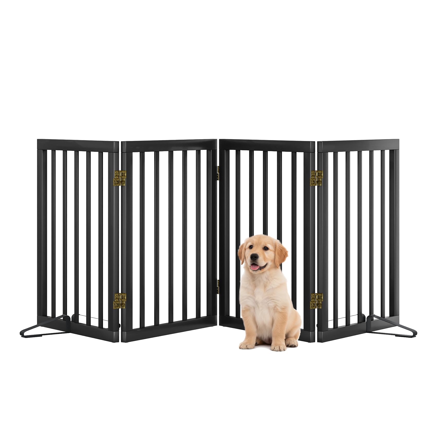 Hundegitter für Türen, Hohes Hundegitter für den Innenbereich, Faltbare Haustiergitter für Türen Schlafzimmer, Freistehendes Welpengitter mit Metallstützen, Raumteiler 3 Paneele (Weiß)