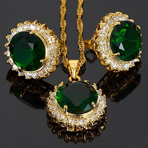 RIZILIA BLOSSOM Jewelry Set Pendant with 18" Chain & Stud Earrings Round Cut CZ [5 Colours available] in Yellow Gold Plated, Simple Modern Elegant - Image 5