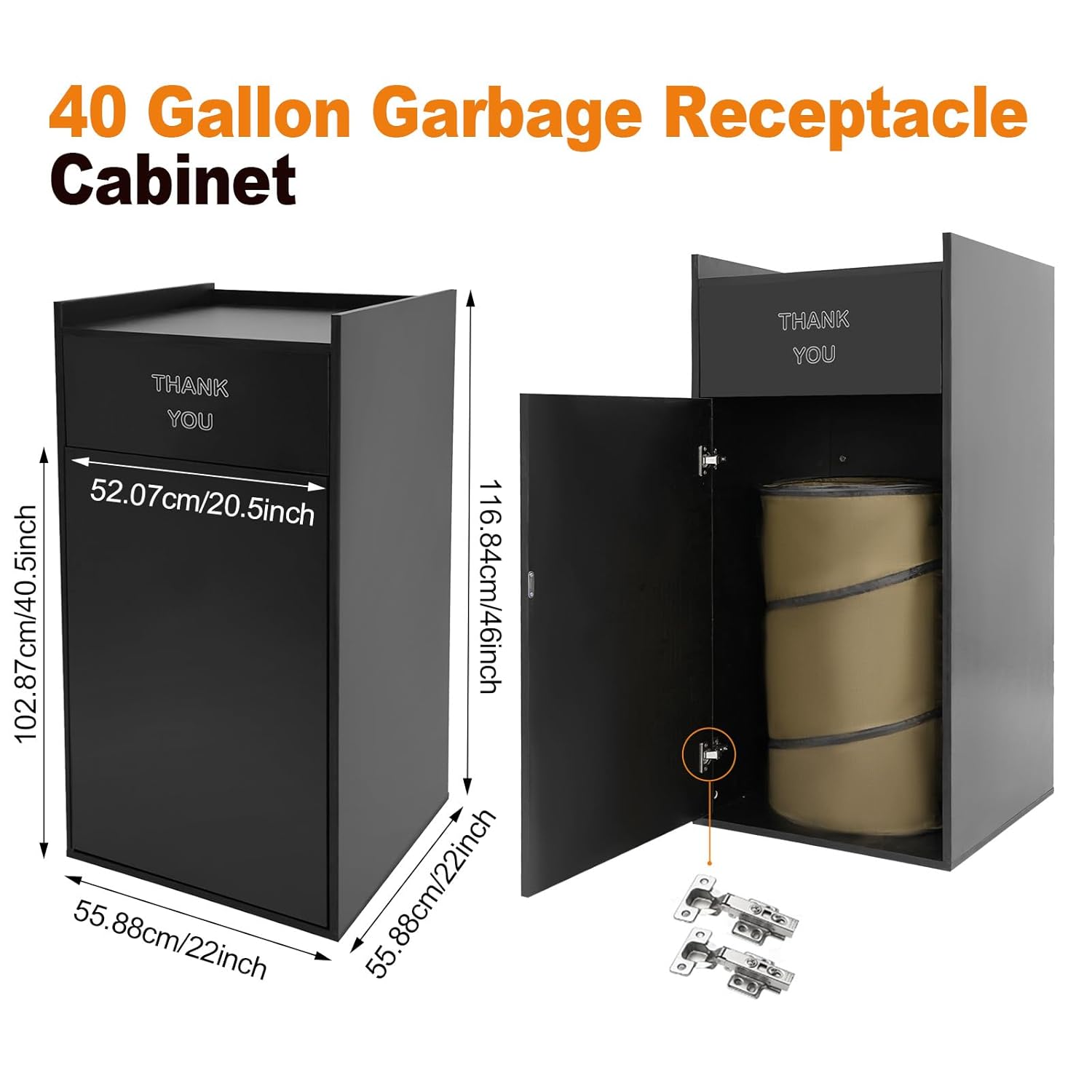 Wooden Trash Can with Tray Top, 40 Gallon Garbage Receptacle Cabinet, Commercial Grade Rubbish Bin for Office Cafeteria Restaurant (Black)