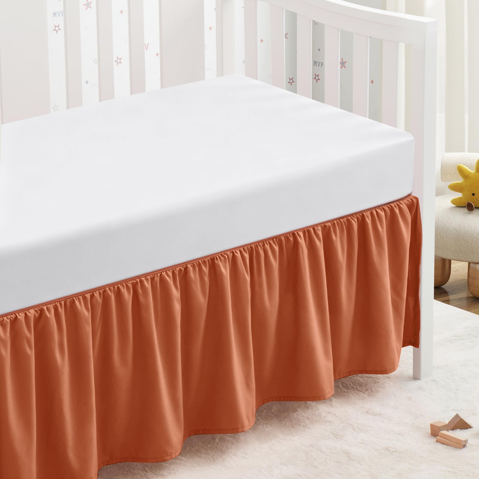 SiinvdaBZX Rust Orange Crib Skirt Dust Ruffle, Microfiber Crib Bed Skirt 52"x28" with 14" Drop, Durable Full Coverage Toddler Bedskirt Fit for Baby Boys Girls Nursery Standard Crib
