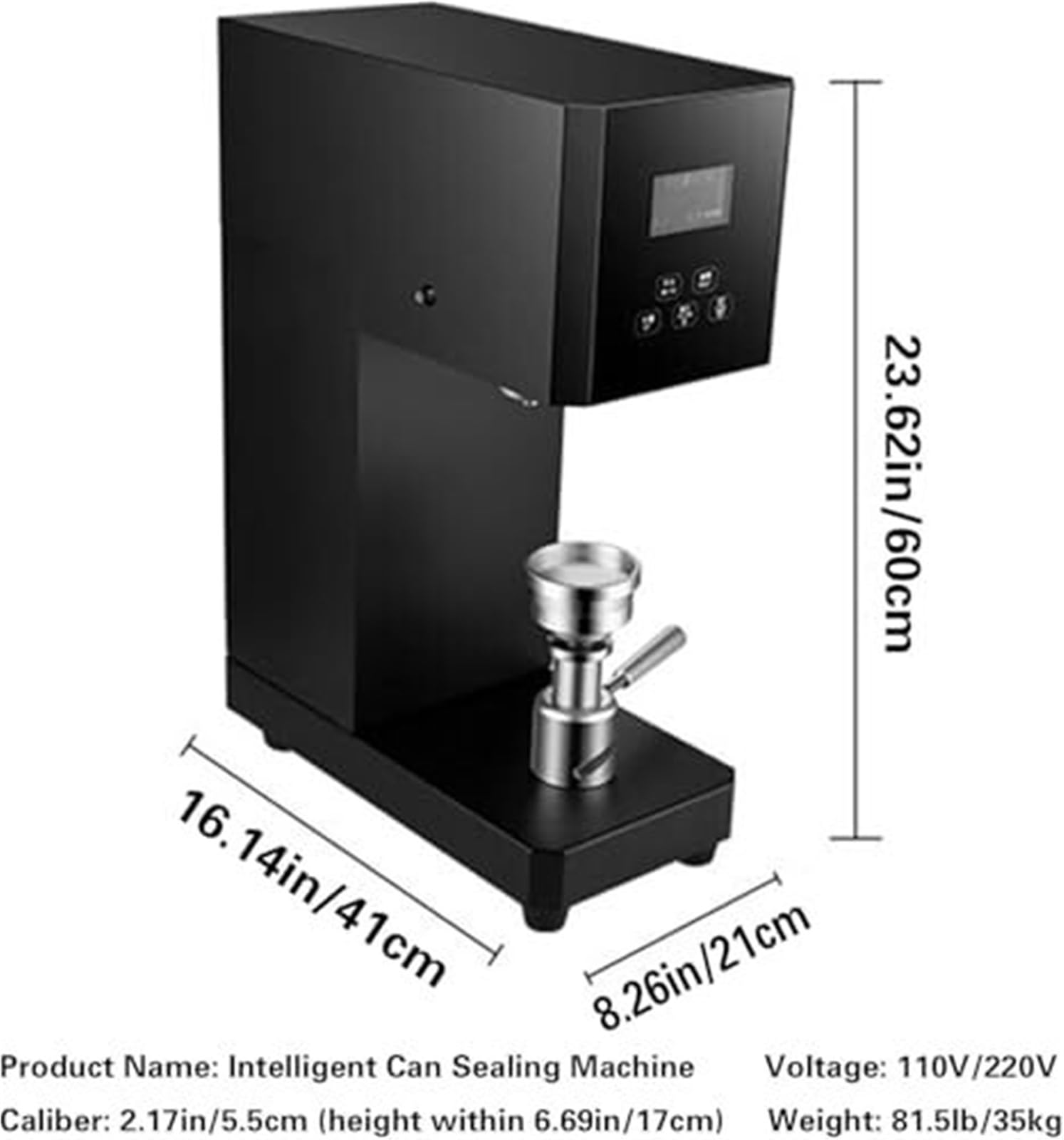 Machine à sceller les canettes automatique, écran LCD – Scelleuse de tasses commerciale portable for thé au lait, café, desserts – 110 V/220 V, convient aux tasses de calibre 5,5 cm(Black)