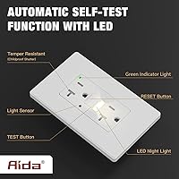 Vista 3 de AIDA Toma de corriente GFCI de 20 amperios, toma eléctrica de luz nocturna de autocomprobación, receptáculo resistente a manipulaciones