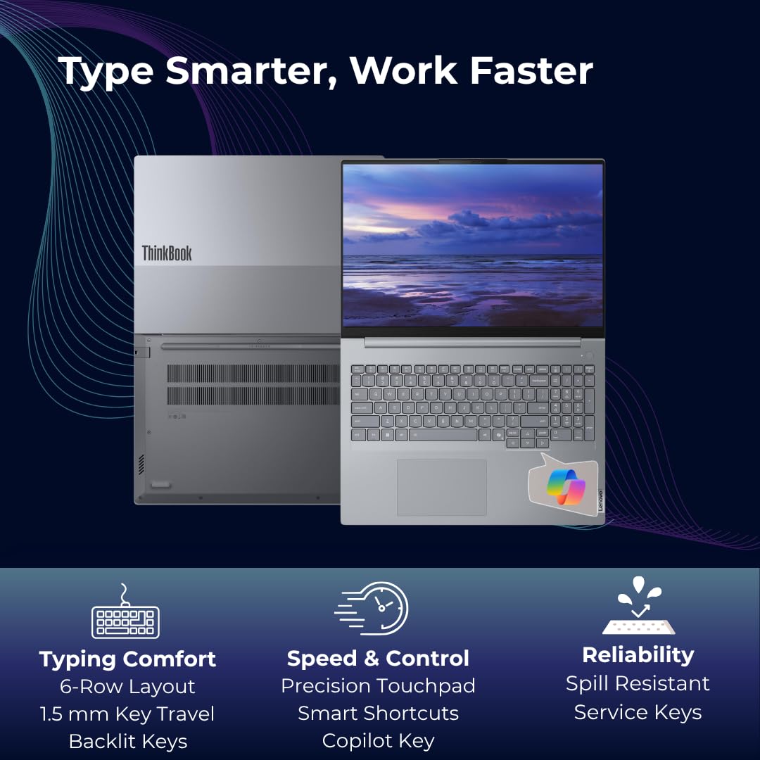 Lenovo ThinkBook 16, Intel Core Ultra 9 185H, 16GB RAM, 512GB SSD, WUXGA IPS 16” (40.64cm), Win 11 Home, Arctic Grey, 1.7Kg, 21SKA0J5IG, Fingerprint, Backlit, 300 Nits, 1Y Warranty, AI Powered Laptop — Amazon image 5