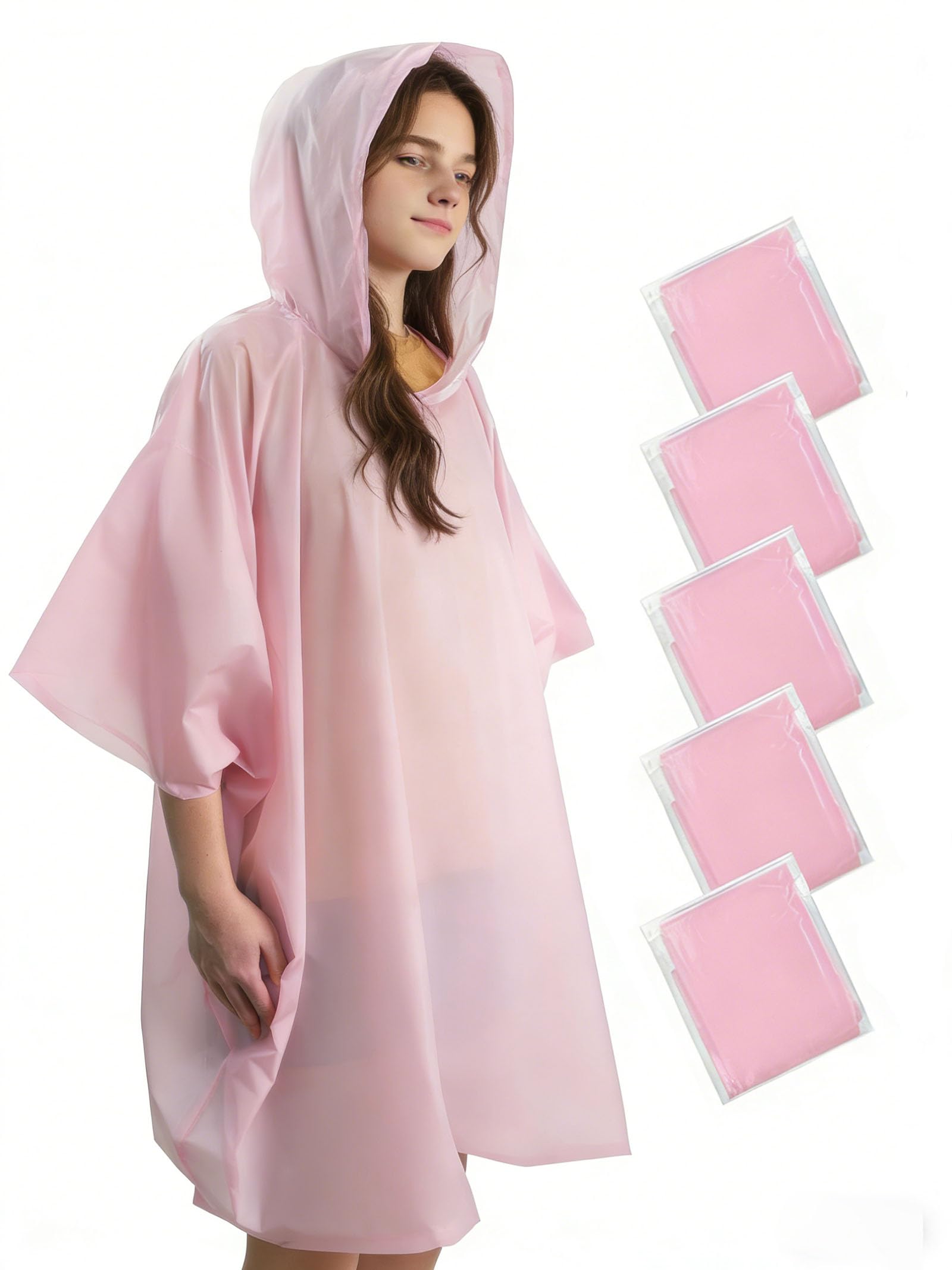 KAshack 5/10 Stück Einweg Regenponcho Durchsichtig Damen Herren -100% Wasserdichtes Regencape mit Kaputze, 0.035mm Verdicken Leichtgewichts Regen Poncho für Konzert,Festival,Camping,Notfallponcho