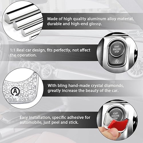 Miniatura 4 de CARFIB Accesorios brillantes de automóvil para Mercedes Benz, botón de arranque y parada, cubierta del interruptor de encendido, decoración interior