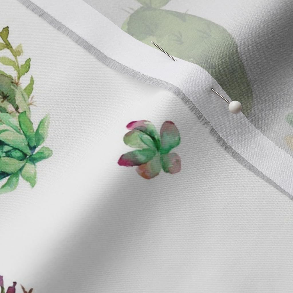 Spoonflower Fabric - Western Flowers White Succulent Floral Cactus Cacti Watercolor Printed on Organic Cotton Sateen Fabric by The Yard - Sewing Quilting Apparel Home Decor