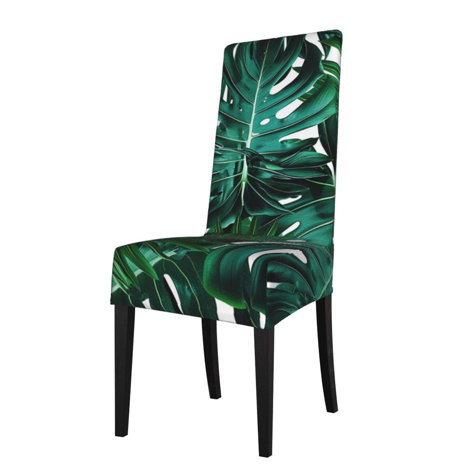 WPKJU Cute Green Palm Leaves Print Dining Chair Covers Removable Chair Seat Covers Decorative for Kitchen & Bar Stools