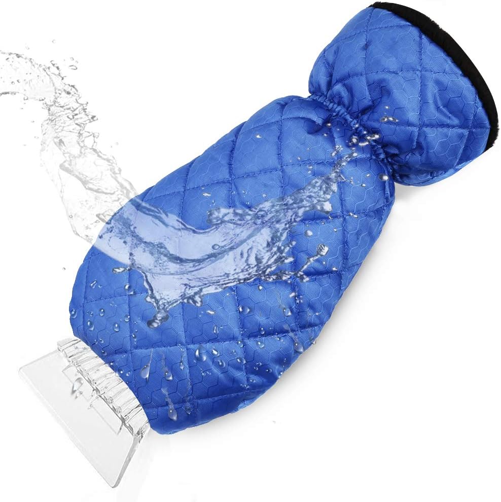 cyrico Ice Scraper Mitt for Car Windshield, Waterproof Snow Ice Scraper Gloves with Thick Fleece Lining and Durable Handle for Extra Warmth and Protection,Blue(1 Pack)