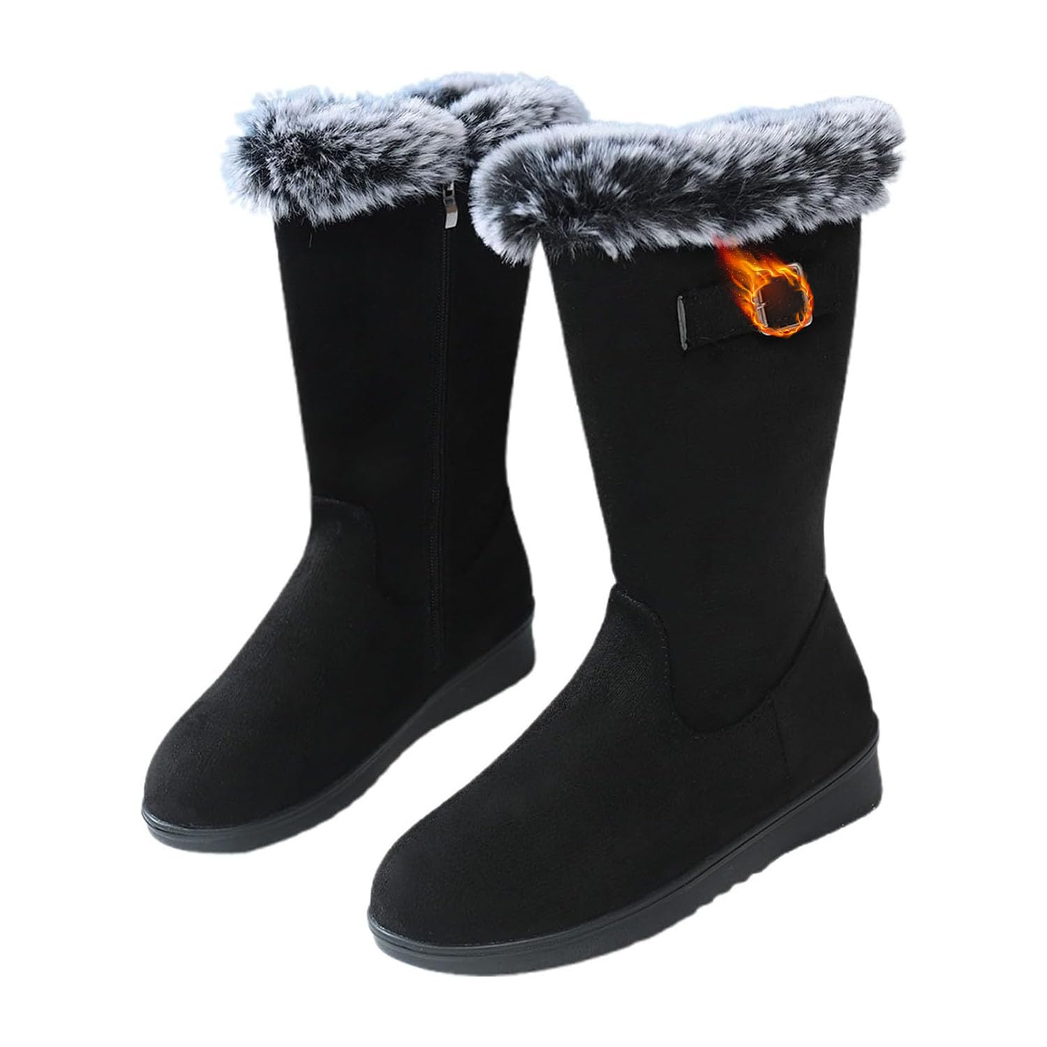 Womens Soft Warm Fur Lining Casual Long Boots Womens Mid Calf Winter Boot Warm Winter Boots for Women
