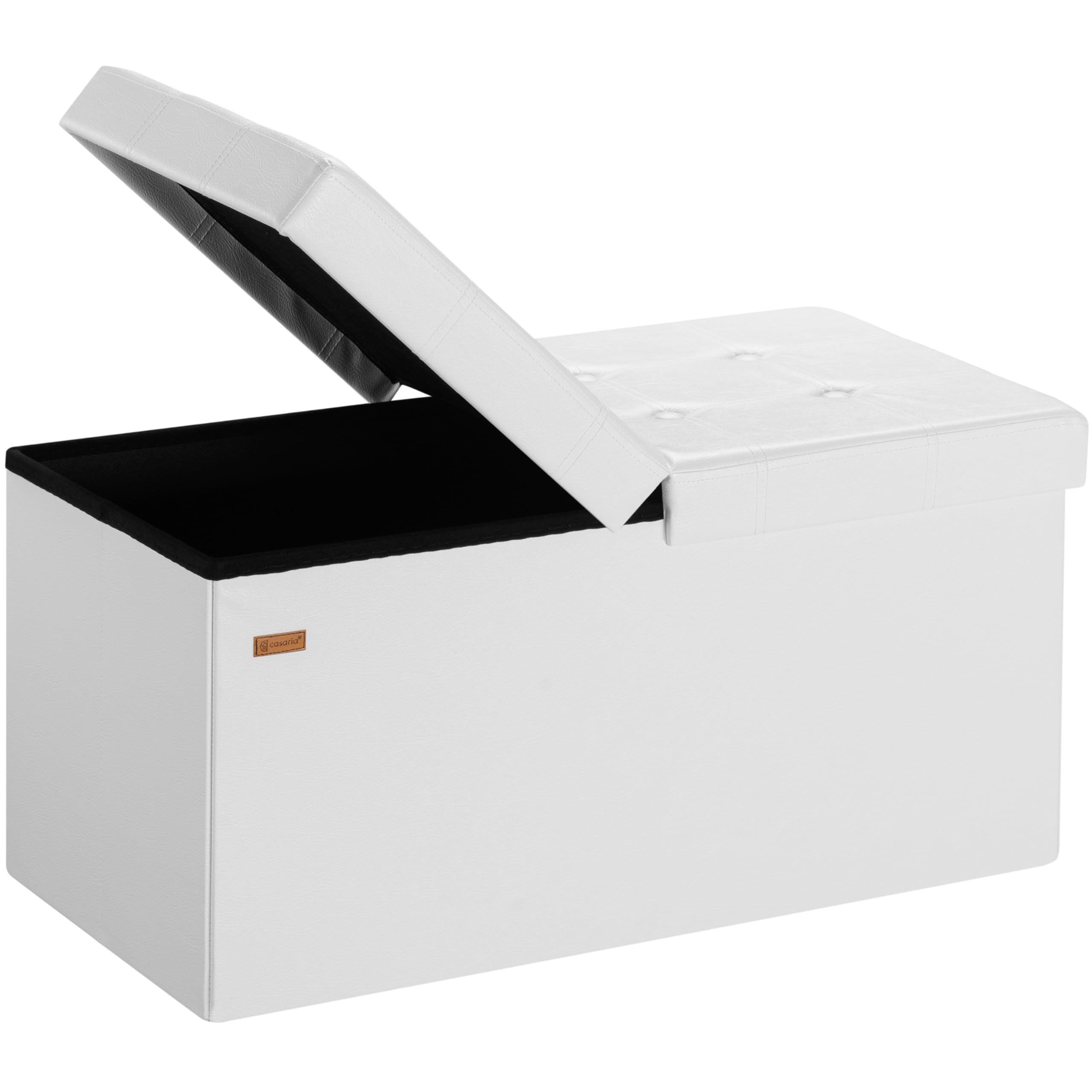 CASARIA® Banco Almacenaje Baúl Capacidad 100L Carga hasta 300kg 80x40x40cm Puff Otomana Plegable Tapizado Acolchado Salón Dormitorio Entrada Blanco