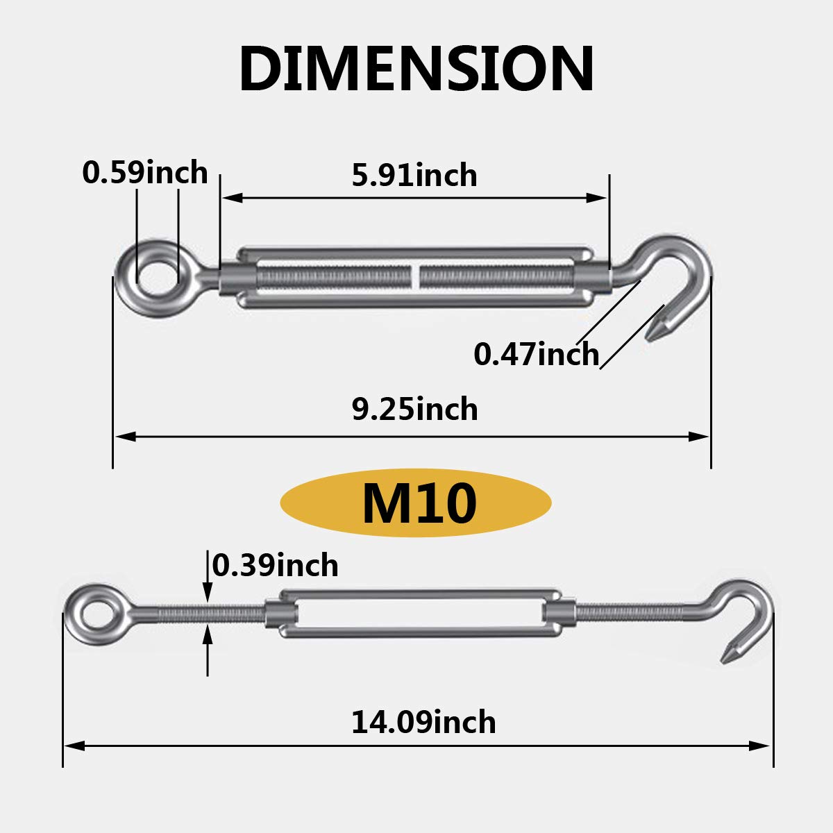 Kit de tensor de cuerda de alambre antioxidante de acero inoxidable 304 M5 M8 M10, gancho resistente para parasoles, cables, instalación de tienda de campaña, luces al aire libre
