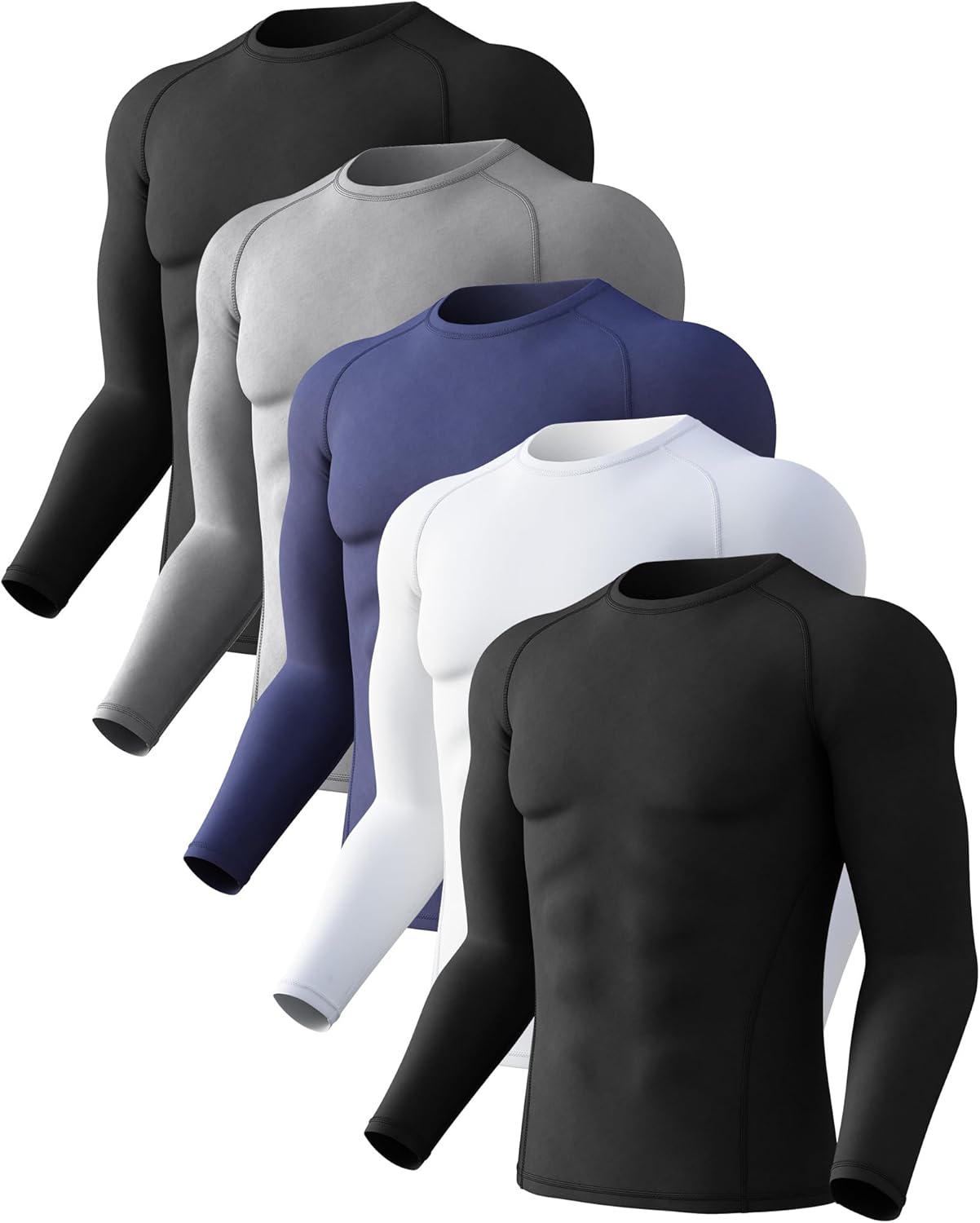 CL convallaria 4 or 5 Pack Mens Compression Shirt Workout Rash Guard Long Short Sleeve Undershirts for Athletic Gym Running