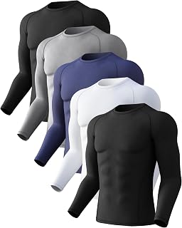 CL convallaria 4 or 5 Pack Mens Compression Shirt Workout Rash Guard Long Short Sleeve Undershirts for Athletic Gym Running