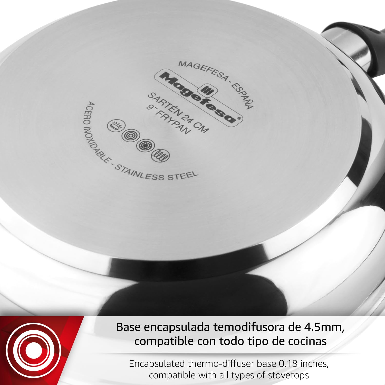 Magefesa Essencial Inox - Padella Argentata 18 cm Di Acciaio Inossidabile, Senza Rivestimento Né Antiaderente, Ecologica, Tutti I Tipi Di Cucine, Induzione