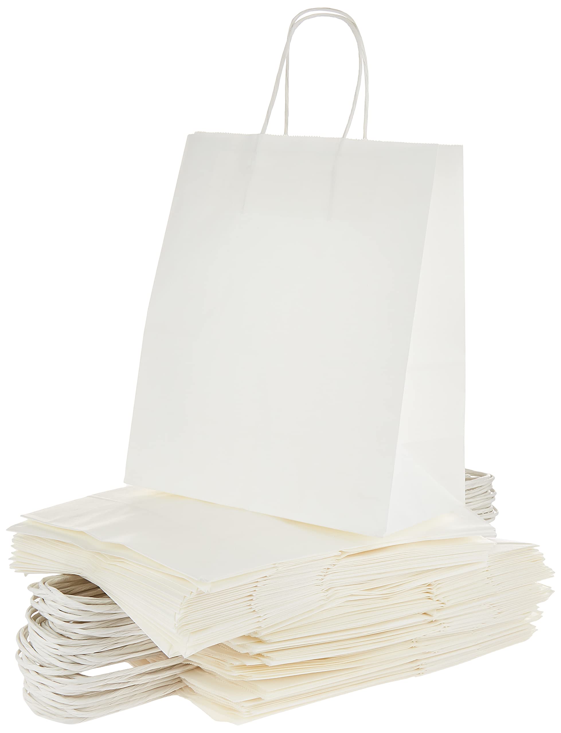 SNH Packing Kraft Paper Party Bag with Twisted Handle 50-Pieces, 24 cm x 28 cm x 12 cm Size, White