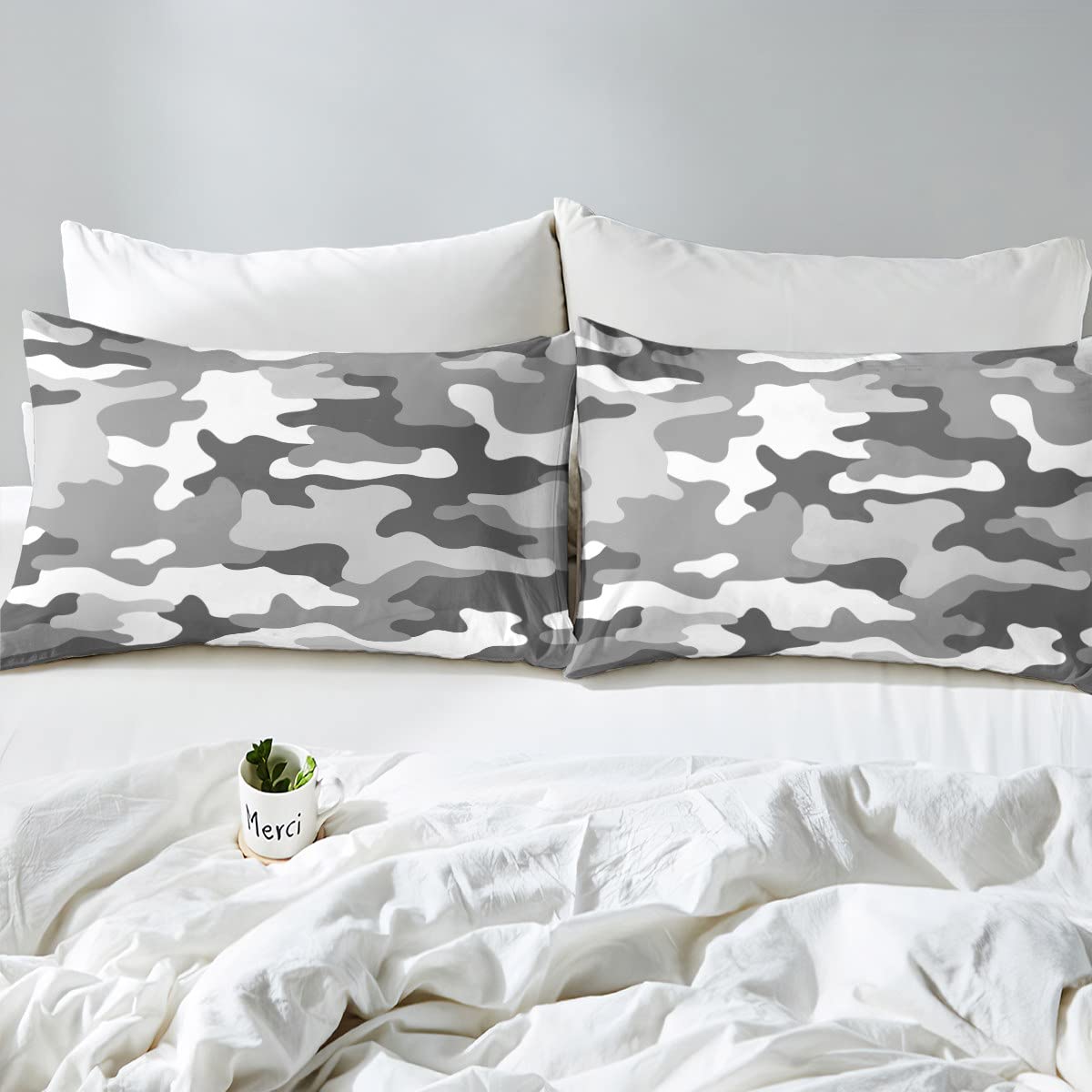 Manfei Grey Camo Duvet Cover Set Single Size - Image 4