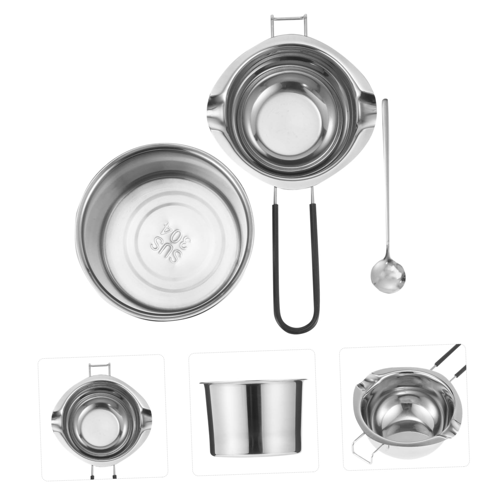 MAGICLULU 1set Stainless Steel Chocolate Butter Melting Pot Kitchen Utensil - Handle Pot Double Boiler for Heating Sauce Storage