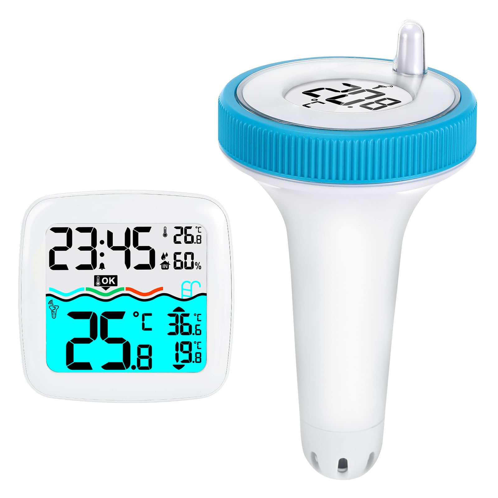 Thermomètre de Piscine Connecté Sans Fil IP67 Flotter Bleu