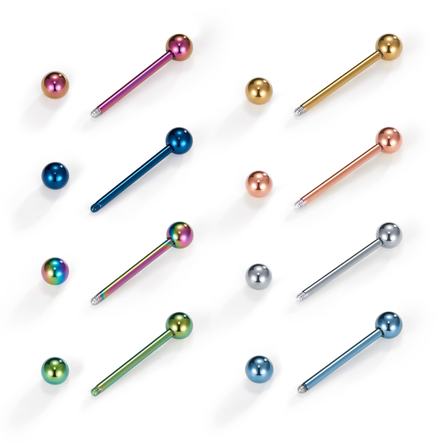 VCMART 12mm-18mm 14G Tongue Rings Nipple Straight Barbells Surgical Steel Body Piercing Jewelry: 14.0 Millimeters Style A -9pcs