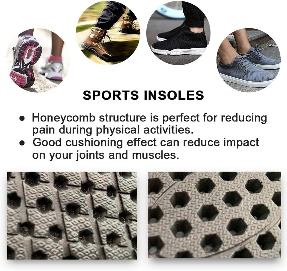 Ailaka Elastic Shock Absorbing Height Increasing Sports Shoe Insoles, Soft Breathable Honeycomb Orthotic Replacement Inserts for Men & Women