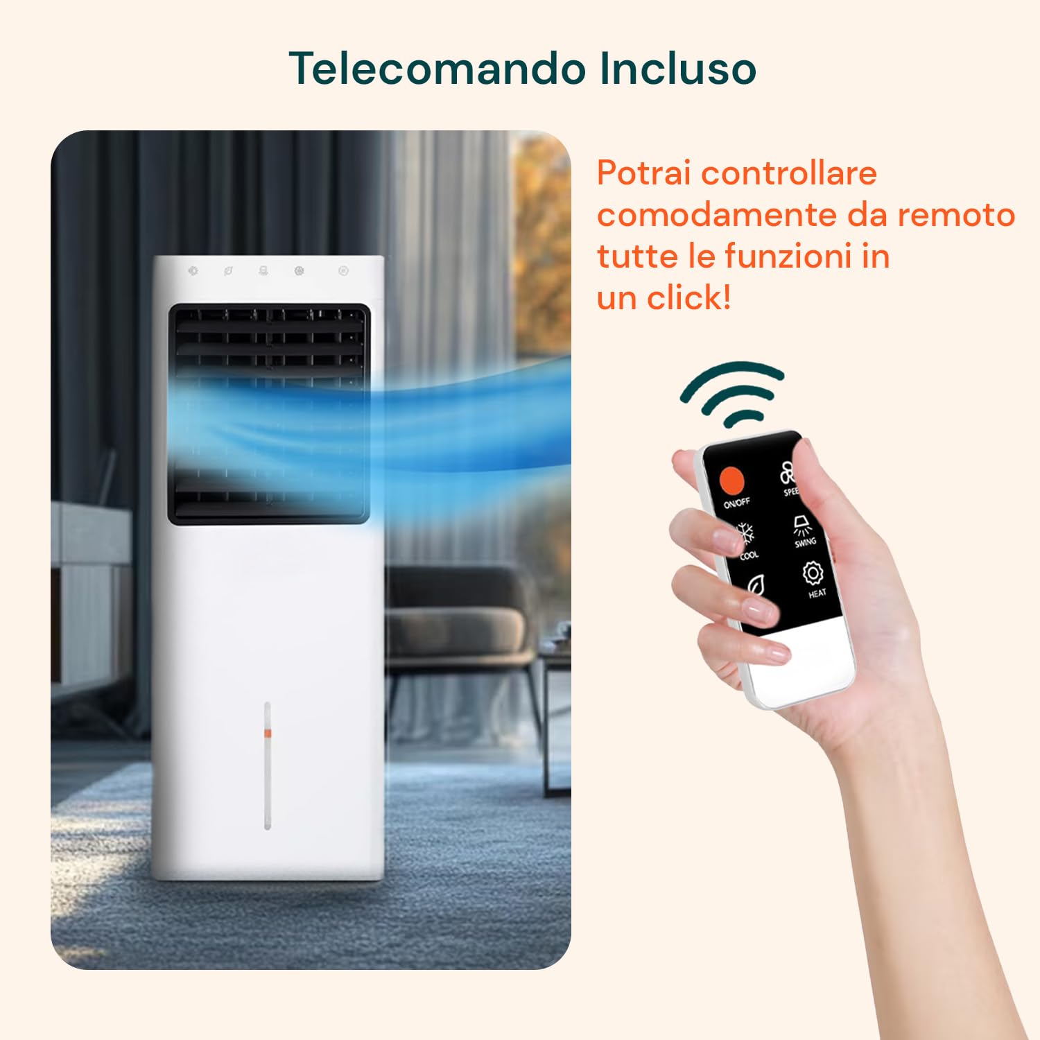 Avilia - Raffrescatore d’Aria 1100W con Tanica 8L, Funzione Freddo/Caldo e Telecomando –, Touch Control e Ionizzatore per Casa e Ufficio
