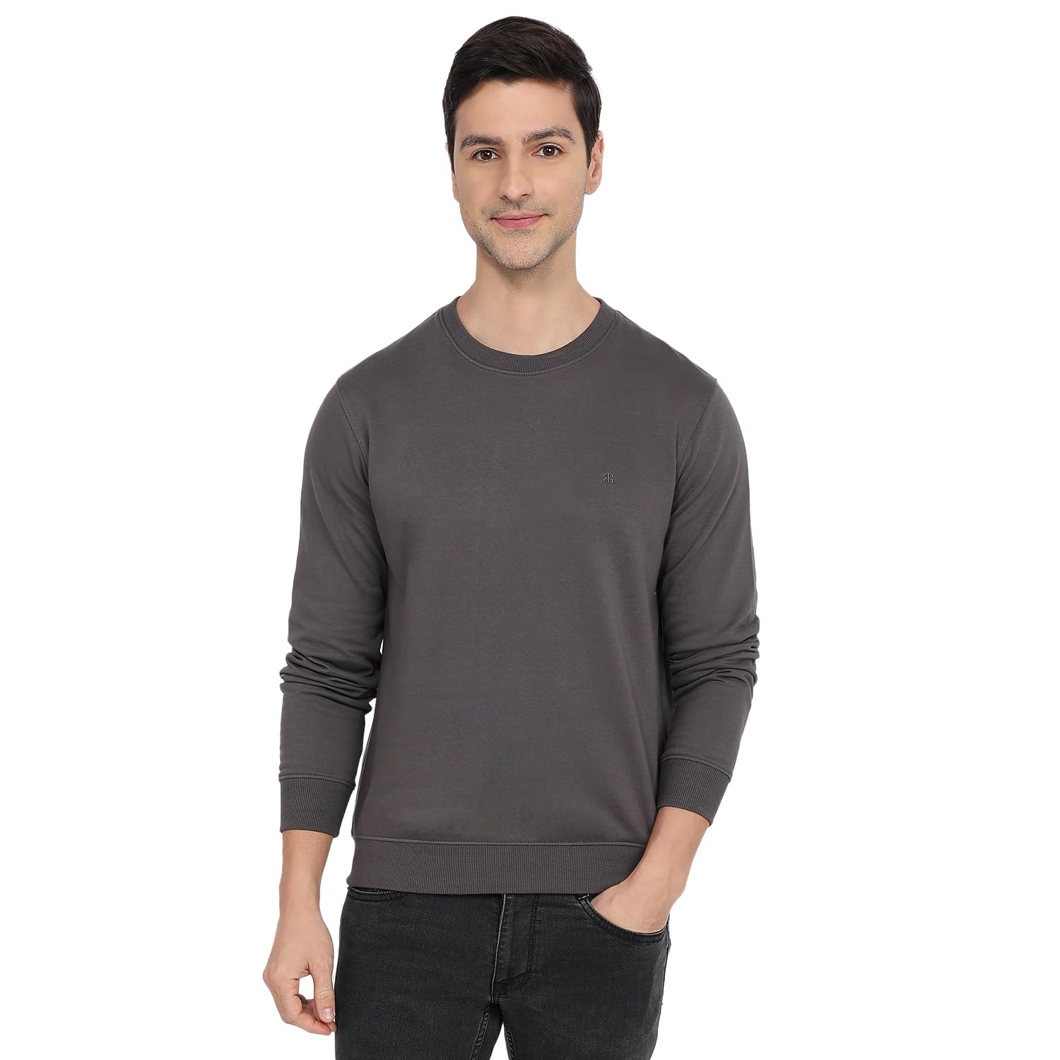 raymond Men Reguler Fit Solid Pattern Cotton Polyester Blend Crew Neck Full Sleeve Casual Sweatshirt Dark Grey-picture-16
