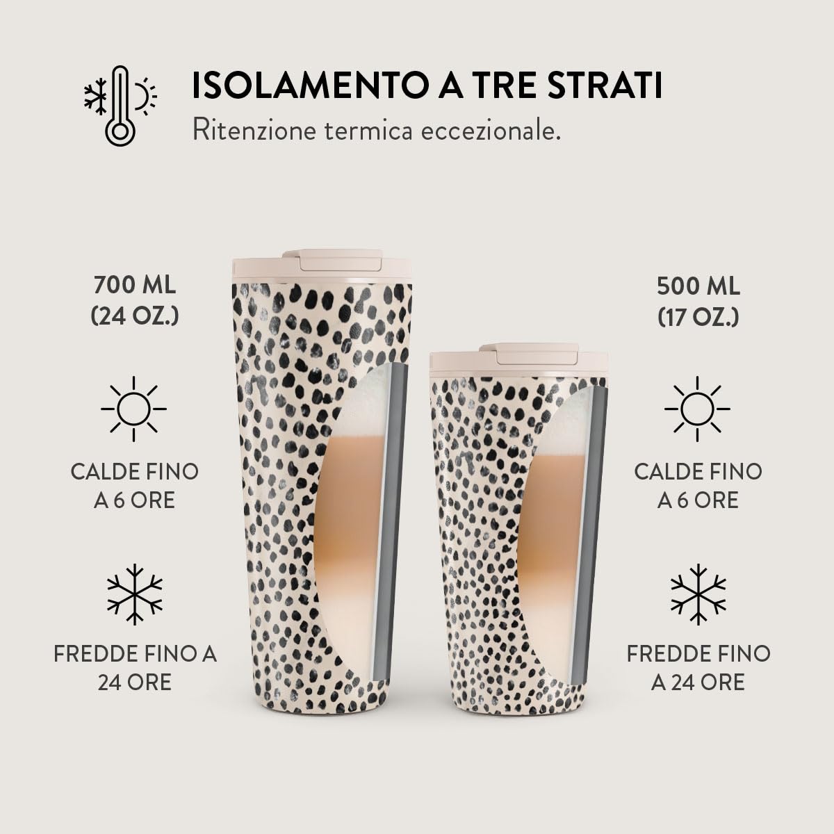 BURGA Bicchiere da Viaggio 500 ml – Bicchiere isotermico in acciaio inox, mantiene le bevande calde fino a 6 h e fredde fino a 24 h, coperchio ribaltabile antiperdita, compatibile con portabicchieri