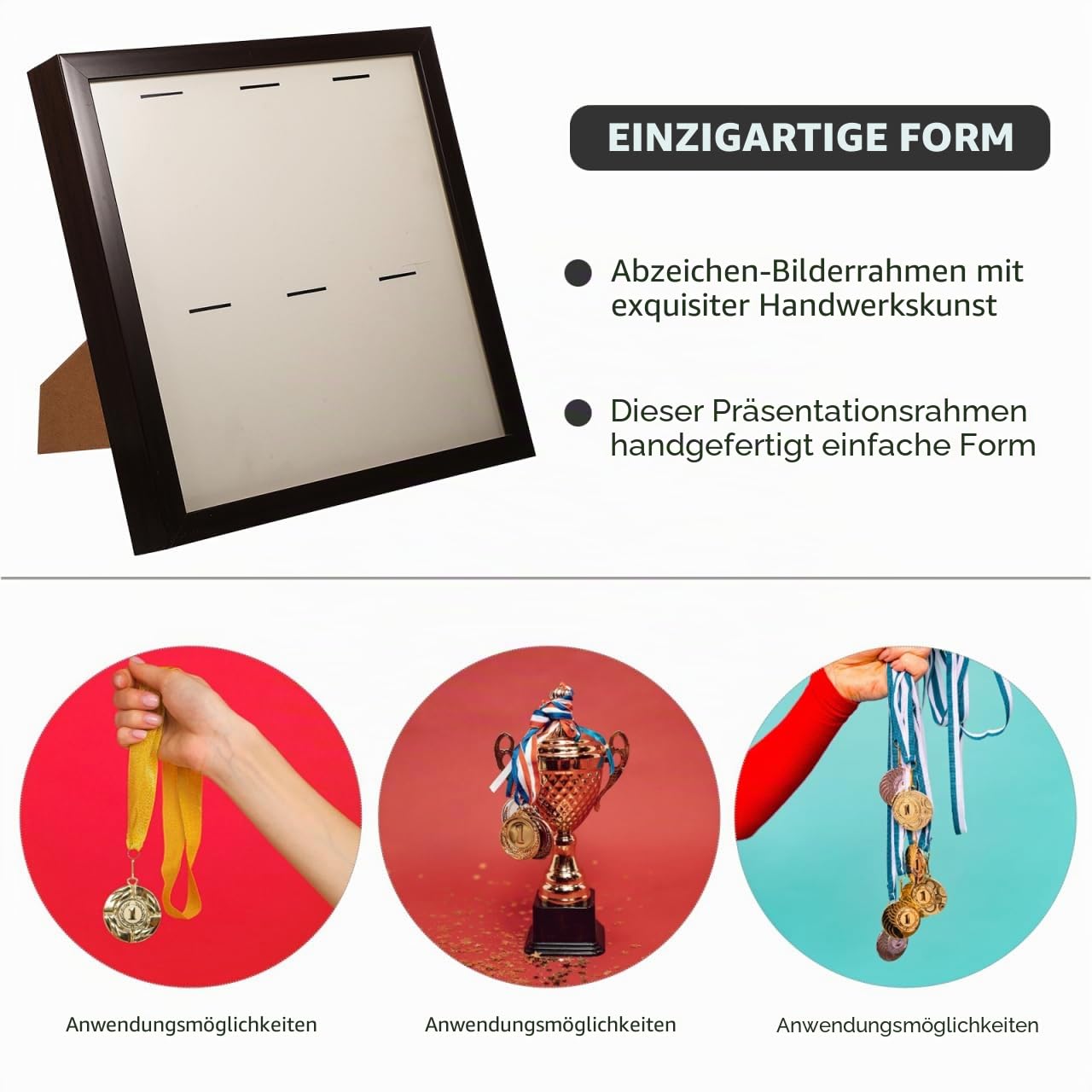BESPORTBLE Kasten Medaillenanzeigerahmen holzige Einrichtung Schreibtischdekoration Metalldekor sportliche Medaillenanzeige Pin Vitrine Marathon-Medaillenanzeige Geschenk Bilderrahmen Fußball