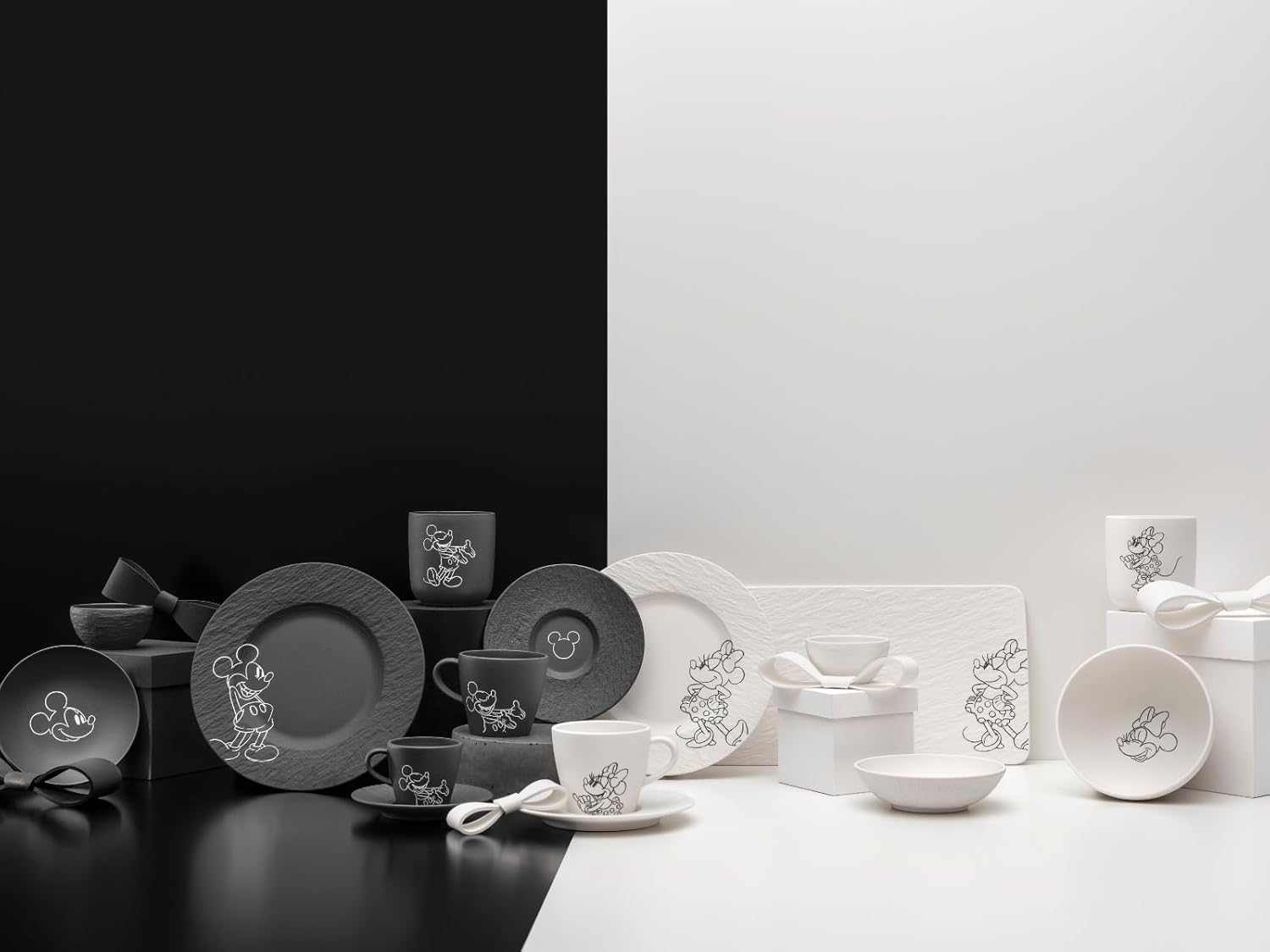 Villeroy & Boch Manufacture Rock blanc – Mickey Mouse – Dipschalen 6er Set, weiß, spülmaschinenfest, Schieferoptik in Weiß mit Disney Mickey Mouse Kreidedekor, Premium Porzellan