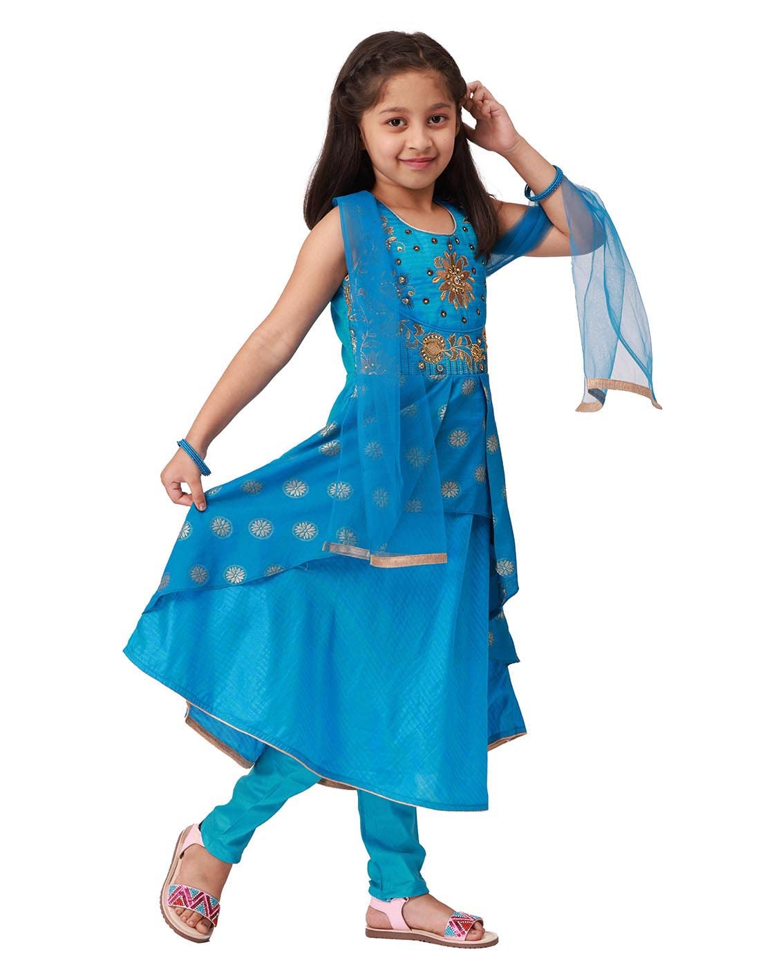 AshwiniGirls Salwar Suit With Neck Embroidery Work | Readymade Indian Kids Ethnic Salwar Suit