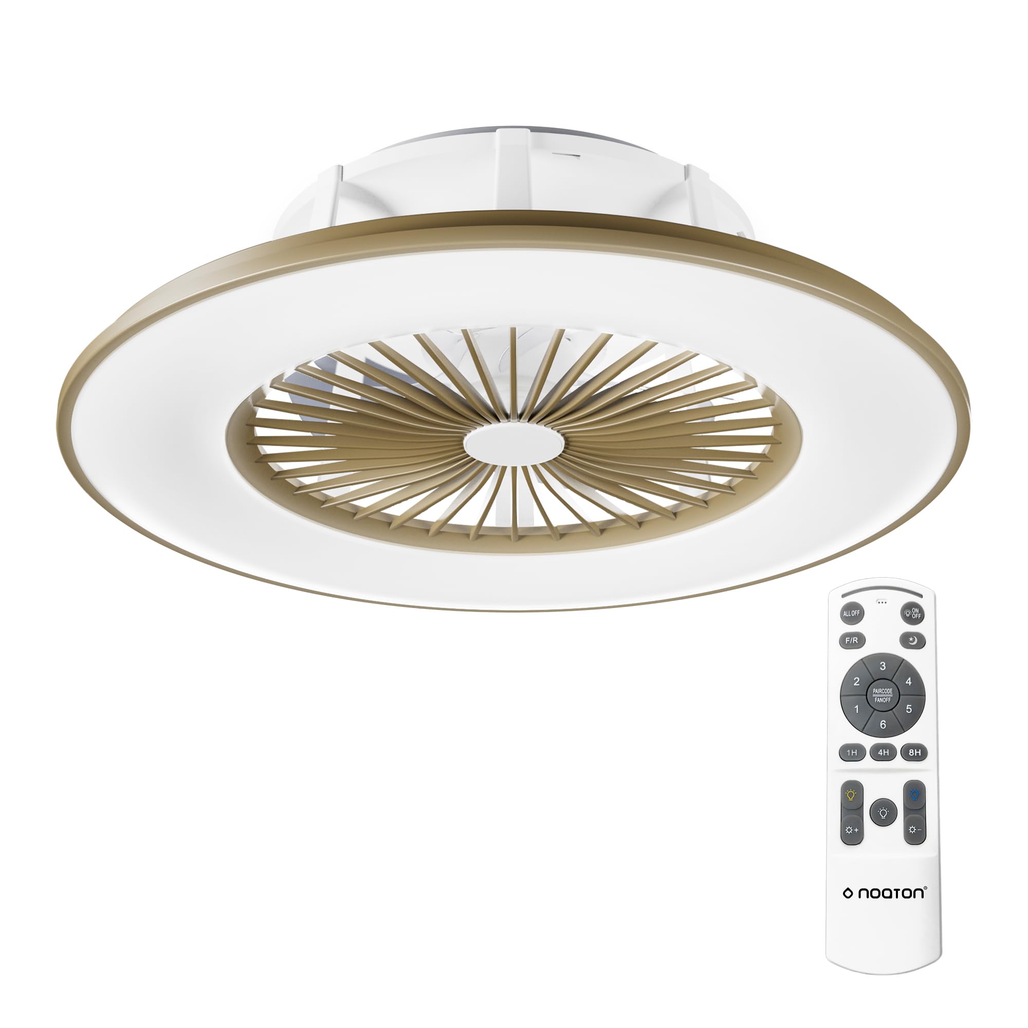Noaton® Vega marrone 11056CR Ventilatore da soffitto con luce, telecomando, attenuazione LED max 44 W, 3 temperature di colore regolabili, timer, flusso d'aria fino a 61 m3/min, Ø56 cm