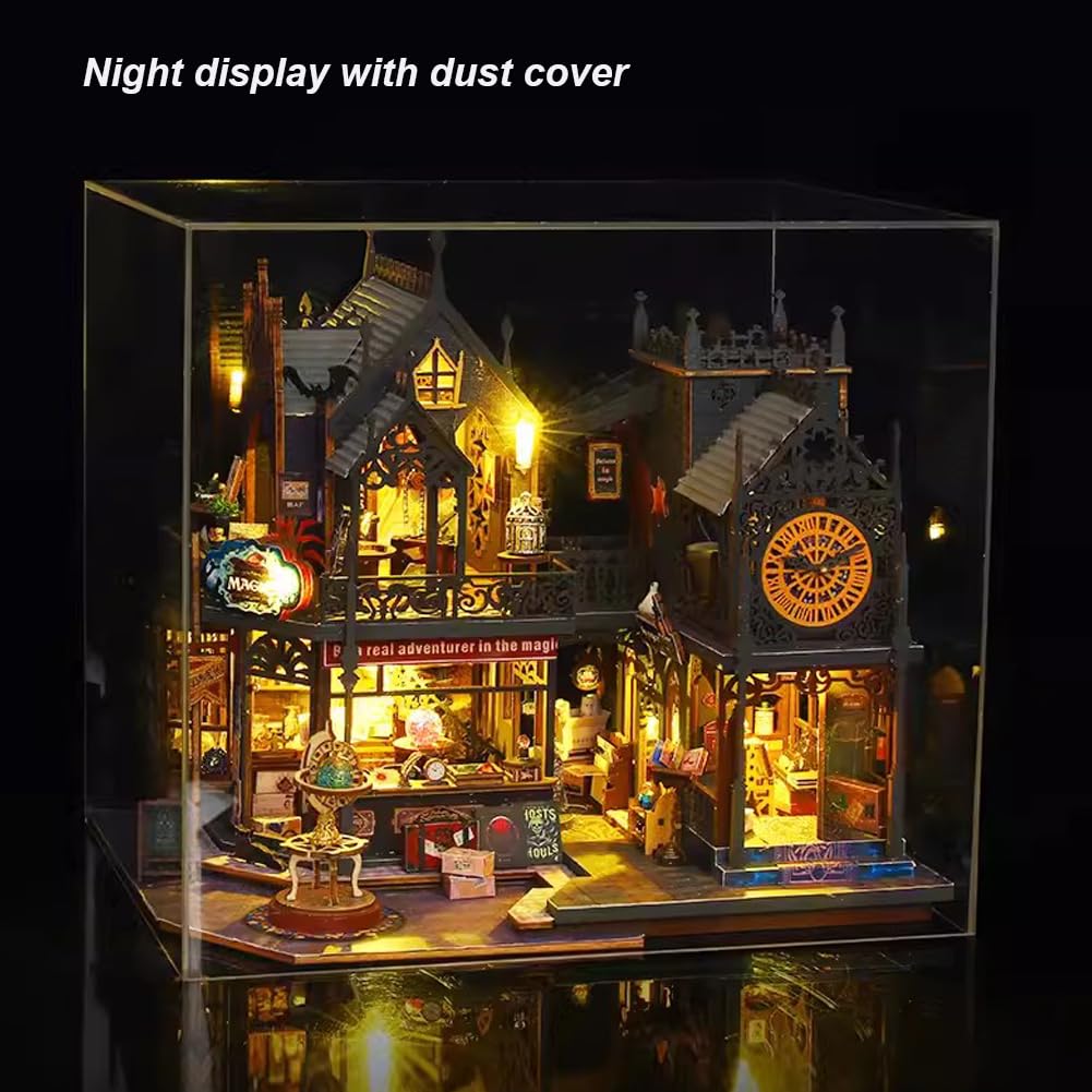 Domek Dla Lalek Miniaturowy Diy Rzemiosło Drewniane Magiczny Domek Dla Lalek Mini Zestaw Do Rękodzieła Mały Zestaw Do Budowania Domu Osłona Przeciwpyłowa Ruch Muzyczny