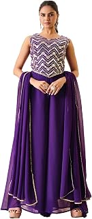 madhuram textiles Women'S Georgette Top Plazzo And Dupatta Set for Women Round Neck Mirror Embroidered Ethnic Wear Dress(... Price In India