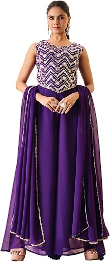 madhuram textiles Women'S Georgette Top Plazzo And Dupatta Set for Women Round Neck Mirror Embroidered Ethnic Wear Dress(...