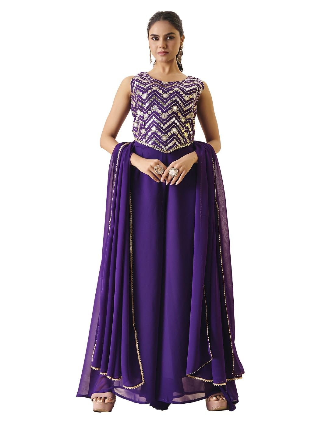 madhuram textiles Women'S Georgette Top Plazzo And Dupatta Set for Women Round Neck Mirror Embroidered Ethnic Wear Dress(... - Review, Price and Buying Guide