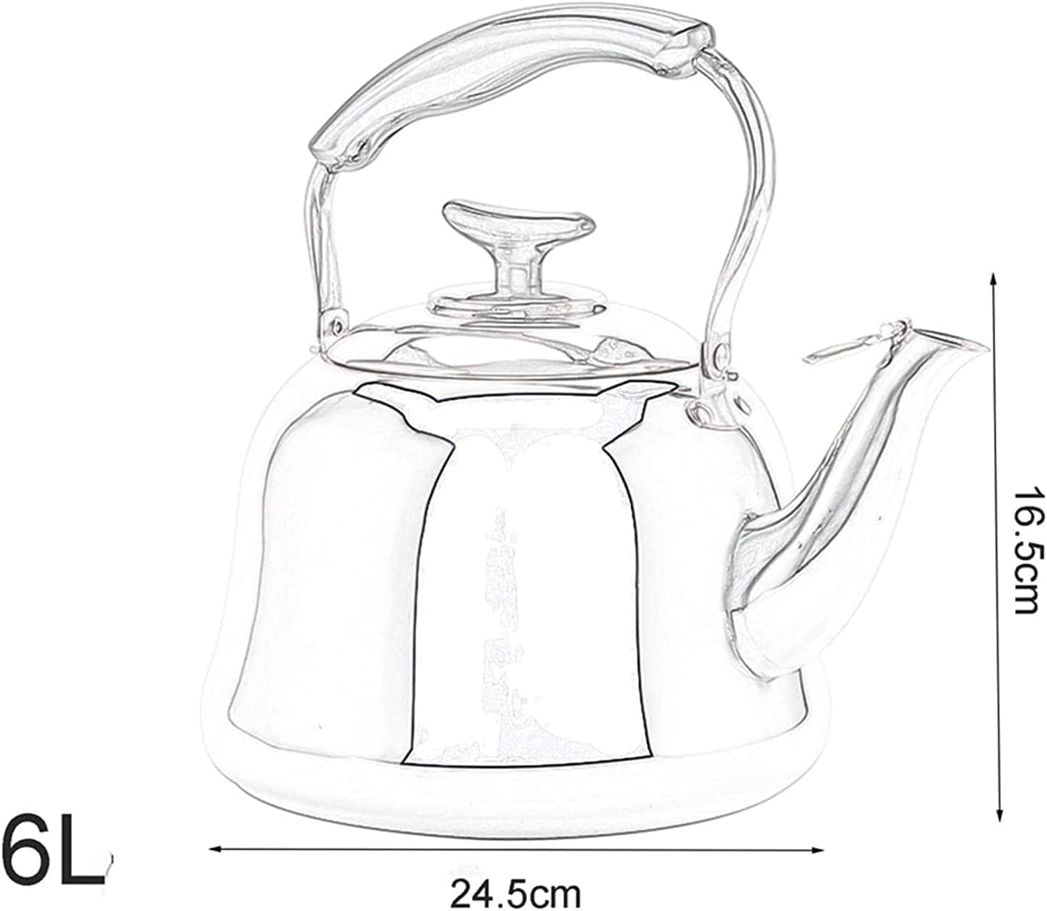 Tetera Tipo Cocinas Tetera Silbante De Acero Inoxidable Con Mango Antiquemaduras Adecuado Para Todas Las Estufas Calentar Agua Té(6L)