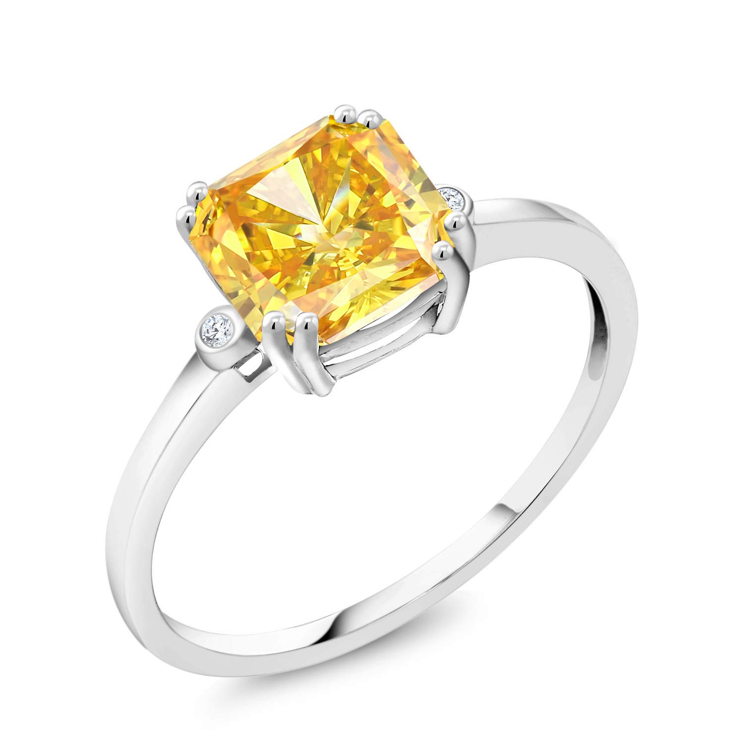 Gem Stone King 1.70 Ct Asscher Cut Fancy Vivid Yellowish Orange Lab Grown Diamond 10K White Gold Ring