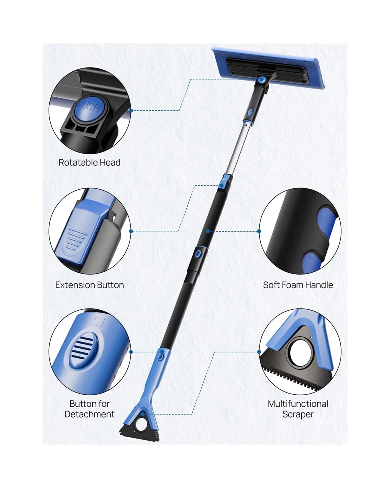Blocs de Neige 47 Pouces 4-en-1 Pelle à Neige Extensible déneigeur déneigeur Compatible Voiture SUV Givre essuie-Glace Outil d'hiver