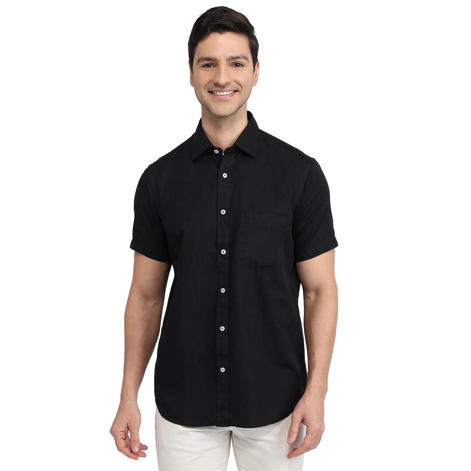 Men Regular Fit Solid Pattern Cotton Blend Plain Collar Half Sleeve Casual Shirt-image-37