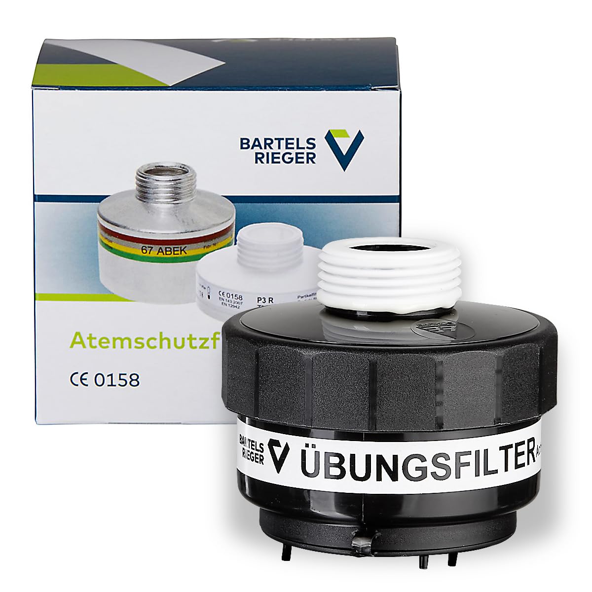 BartelsRieger Übungsfilter M45x3 für Feuerwehr und Rettungsdienste | Simuliert Gewicht und Einatemwiderstand eines Kombinationsfilters Typ ABEK2P3, Volumenstrom von 65 l/min, wiederverwendbar