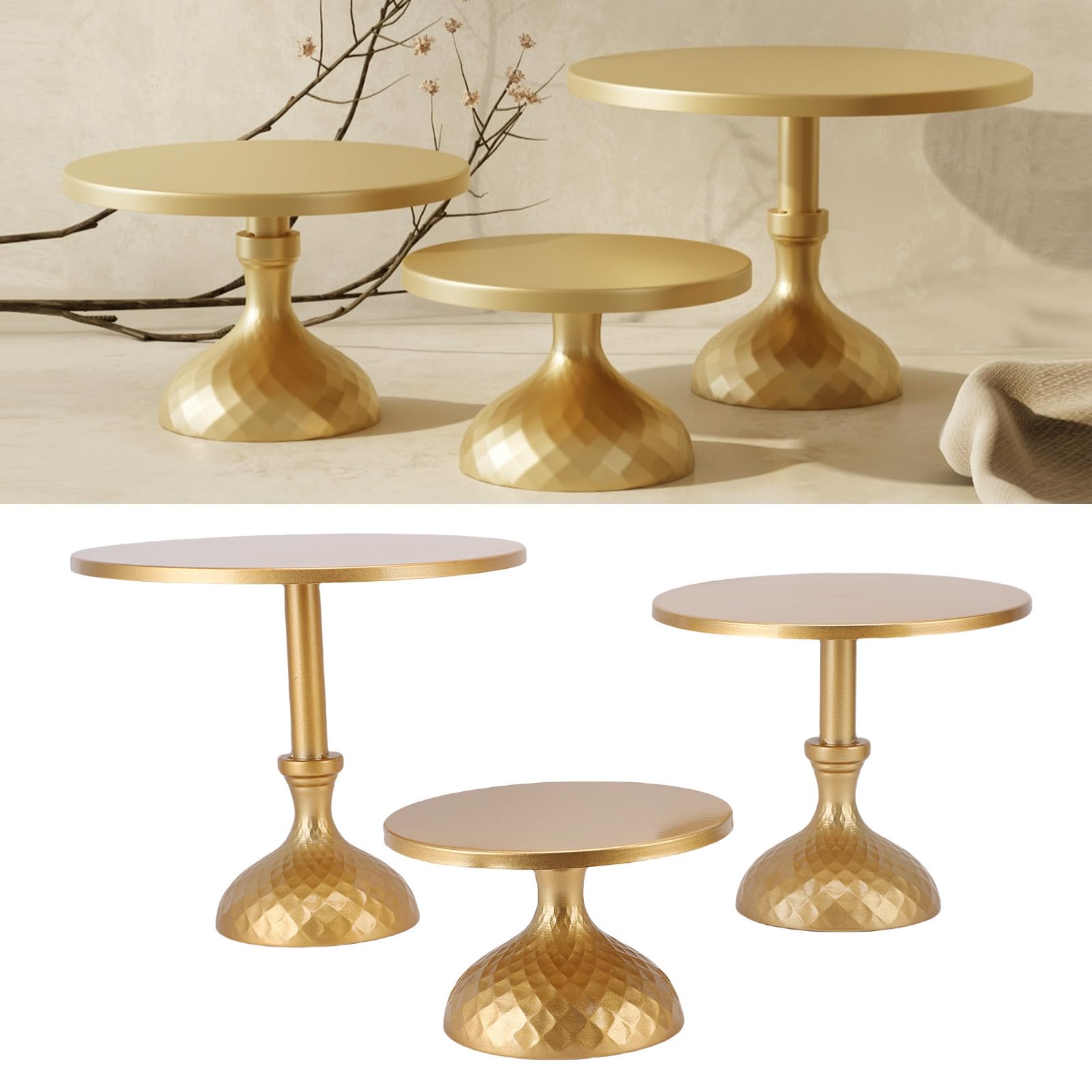 3 soportes para tartas dorados, soporte de exhibición para pizza, postre con patas para fiestas, bodas, cumpleaños
