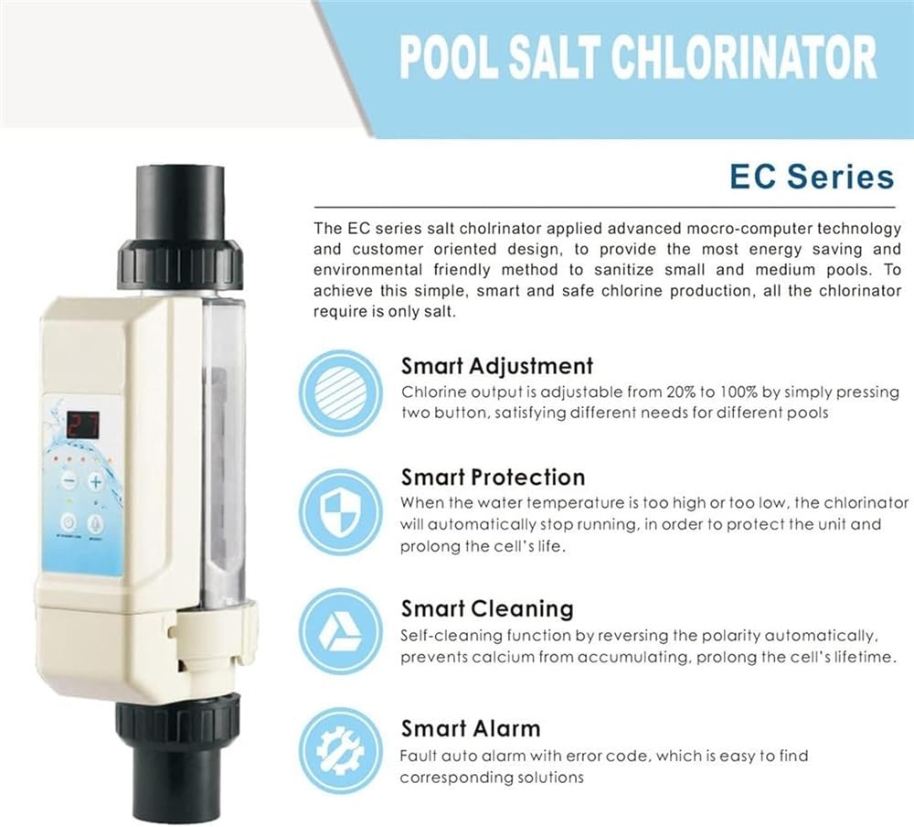 Sistema de cloración para Piscinas de Agua Salada, Piscina de Agua con clorador salino de Limpieza automática, Sistema generador de Cloro salino electrolítico para Piscina, Piscina
