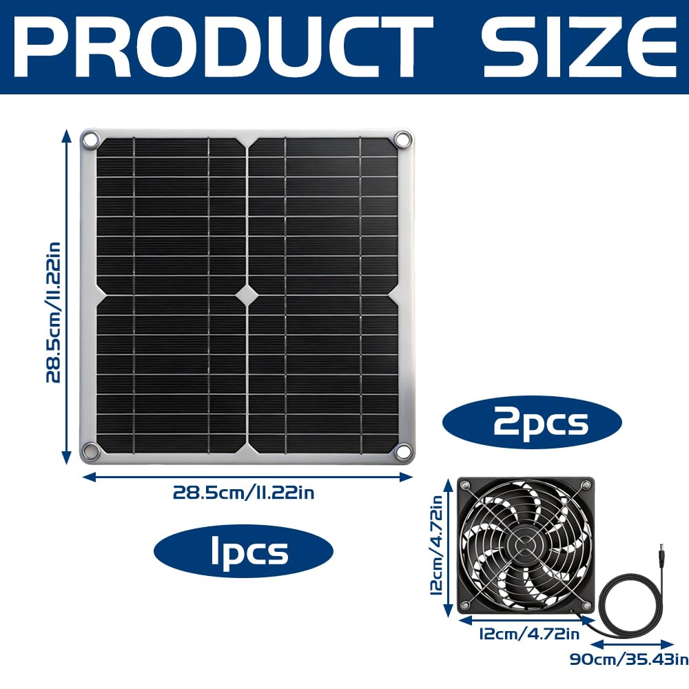 2 Stück Solar Ventilator, 12W Gewächshaus Ventilator Solar, Solarventilator, IP65 Wasserdicht SolarLüfter für Kleine Hühnerstall, Gewächshaus, Schuppen, Haustierhäuser, Zu-Oder Abluft