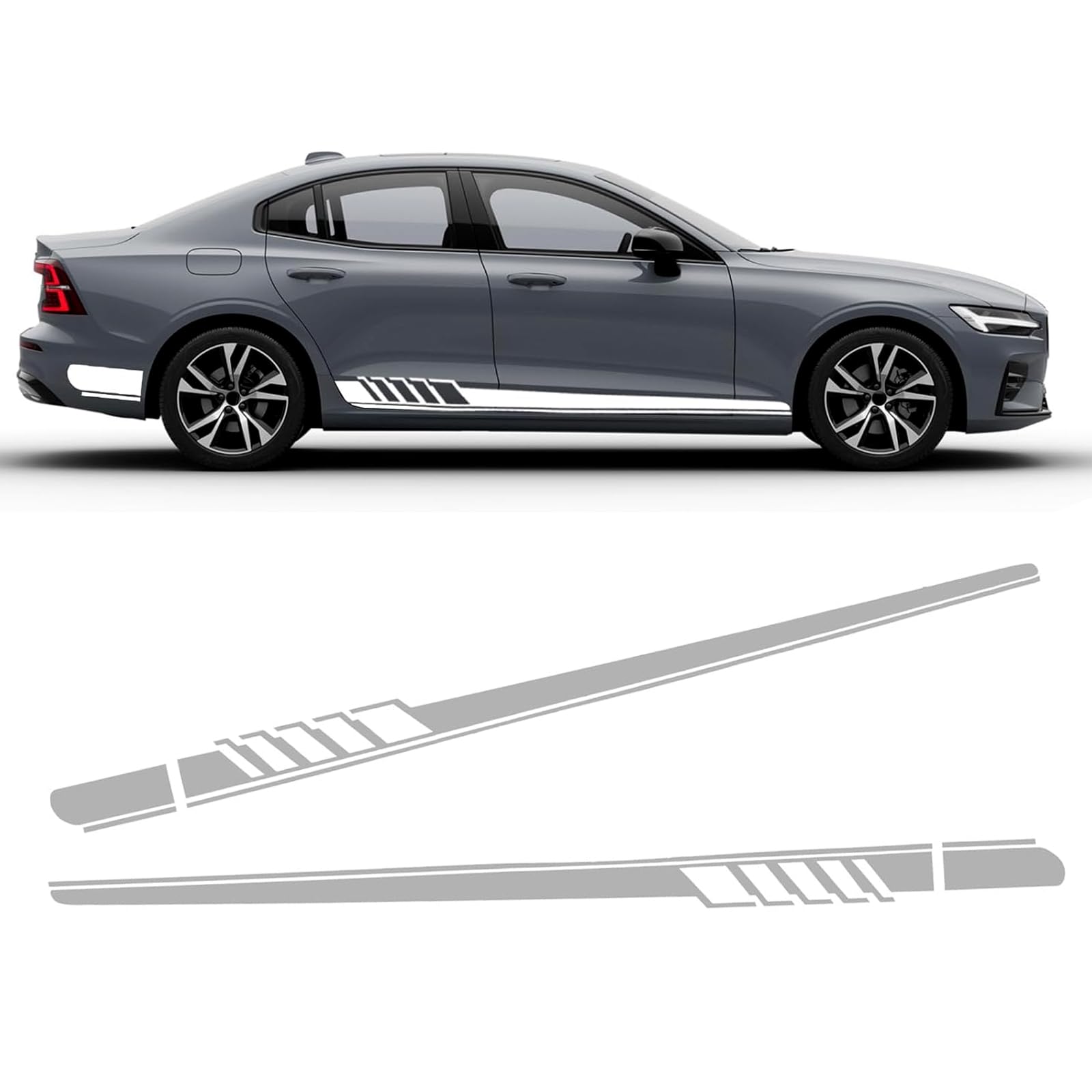 2 PCS Car Racing Stripe Design Side Skirt Stickers, Personalized Cutting Engraving BK Material Side Body Stickers, Non-Destructive Installation Modification Accessories, for Cars (White)