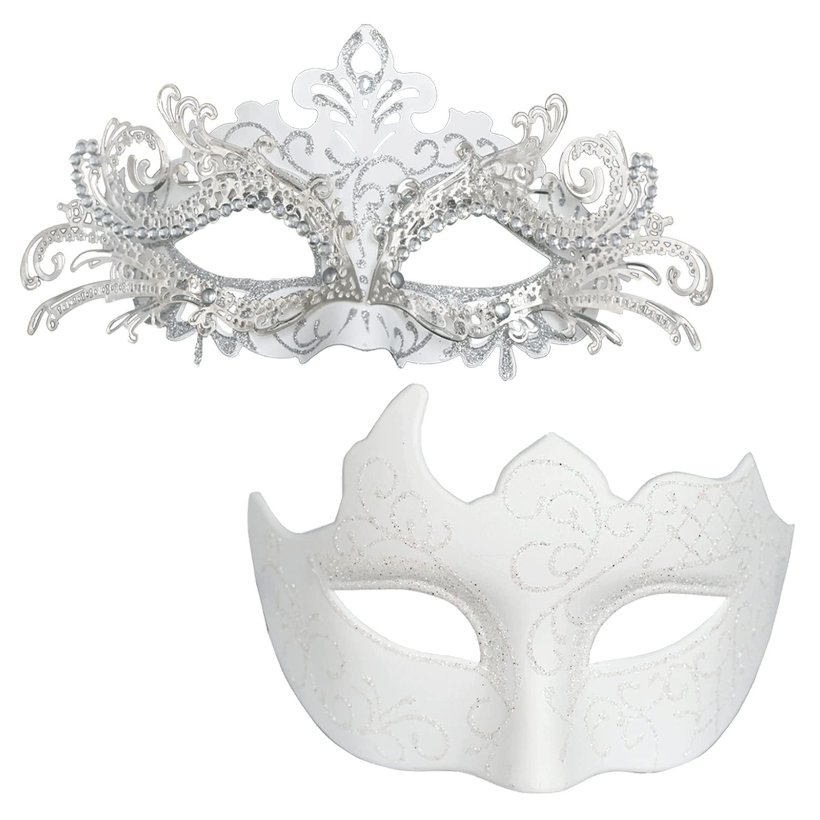 MYSEUNI2025 Masquerade Masks for Couples, Shiny Rhinestone Metal Filigree Venetian Mask & Mens Venetian Mask for Mardi Gras